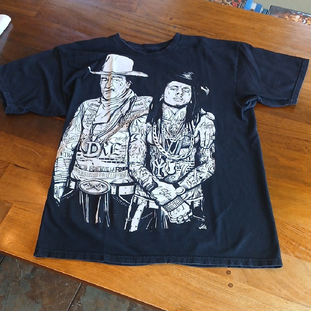 John Wayne & Lil Wayne Black Graphic Tee - Short Sleeve